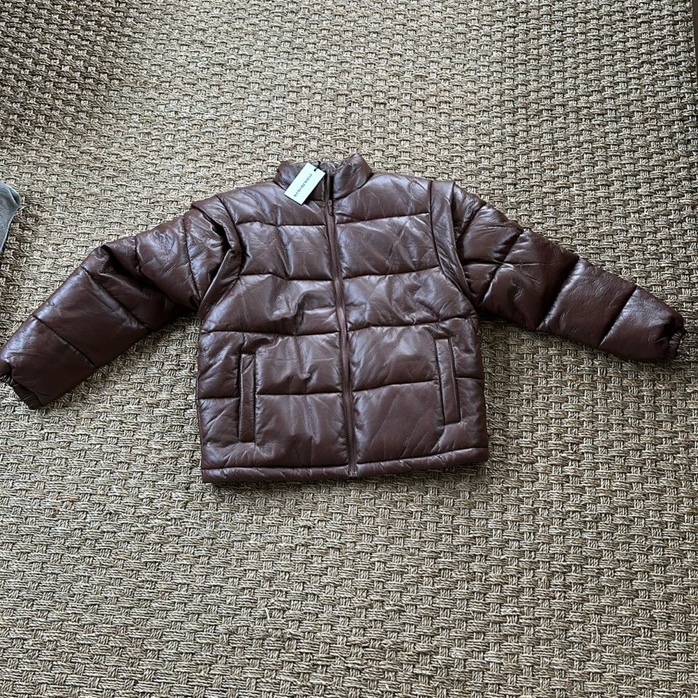 WeWoreWhat Snap Off Sleeve Faux Leather Puffer